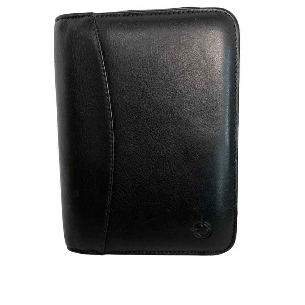 Franklin Covey Black Full Grain Nappa Leather USA Device Holder Zip Binder Tabs - Picture 4 of 15